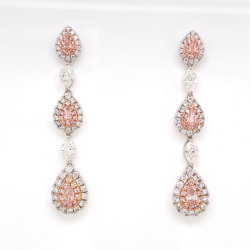 Natural Pink Diamond Earring set in Platinum with White Diamonds